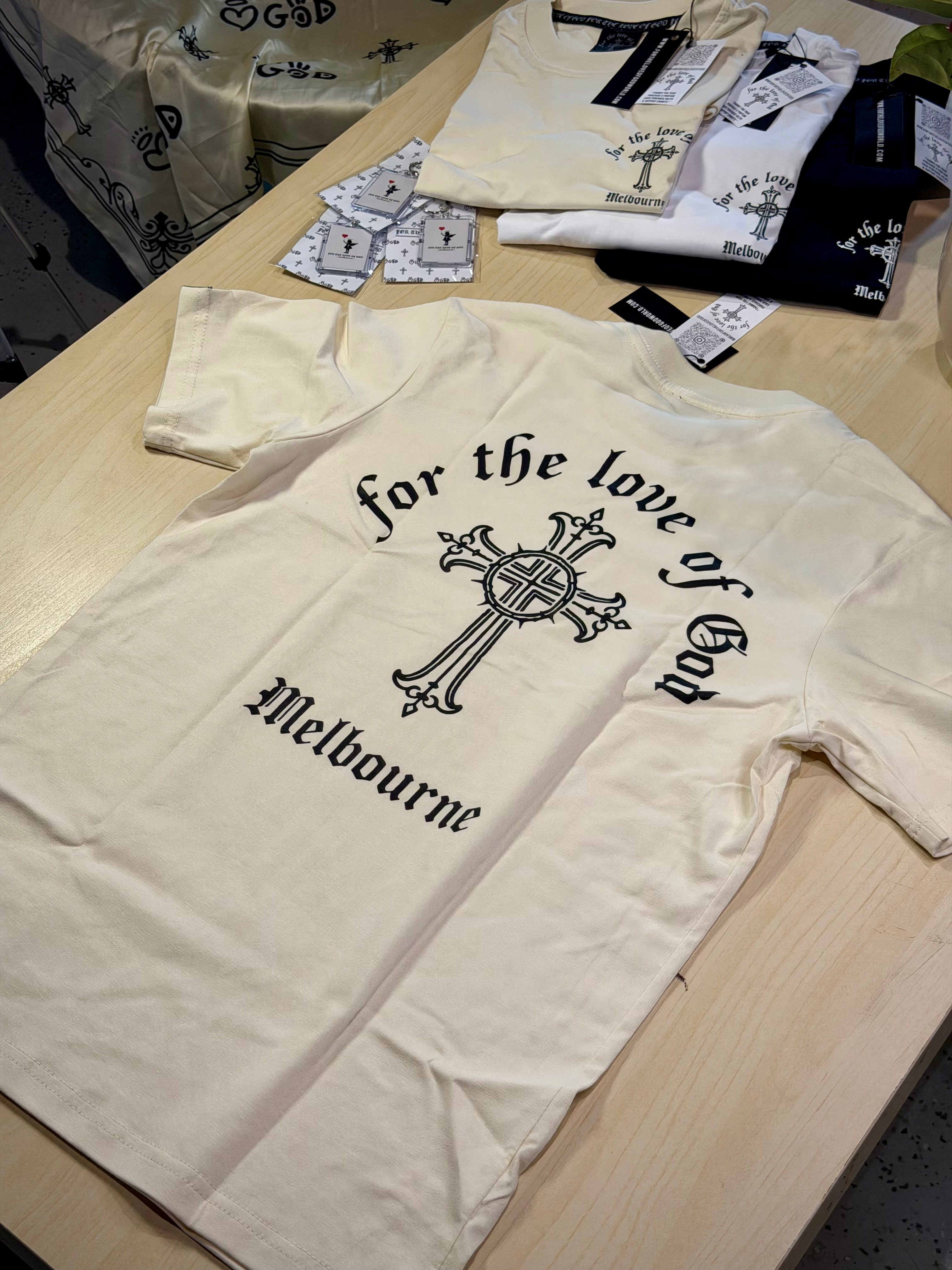 For the love of God og logo heavyweight tee beige