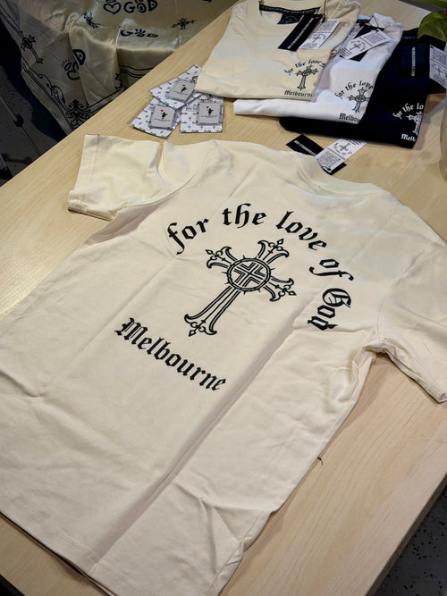 For the love of God og logo heavyweight tee beige